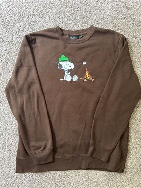 Peanuts Brown Crewneck with Snoopy Campfire Graphic